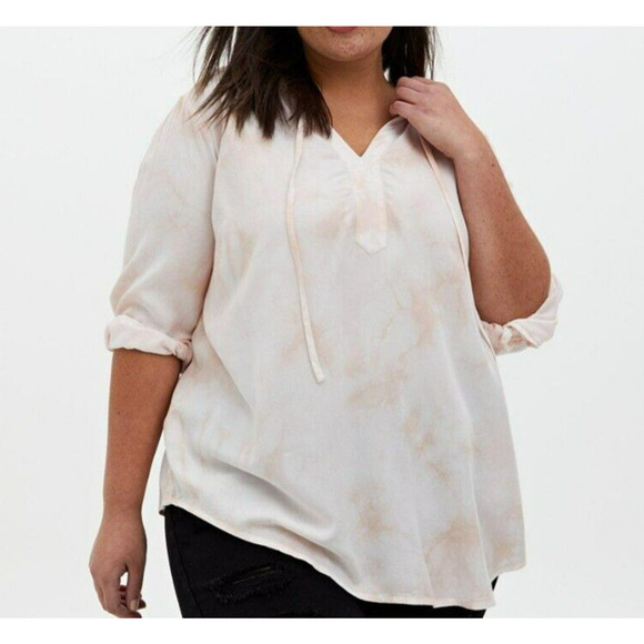 Torrid Peach Tie Dye Peasant Top Size 2X Ruffle V-Neck 3/4 Sleeves Boho NWT - Picture 1 of 10